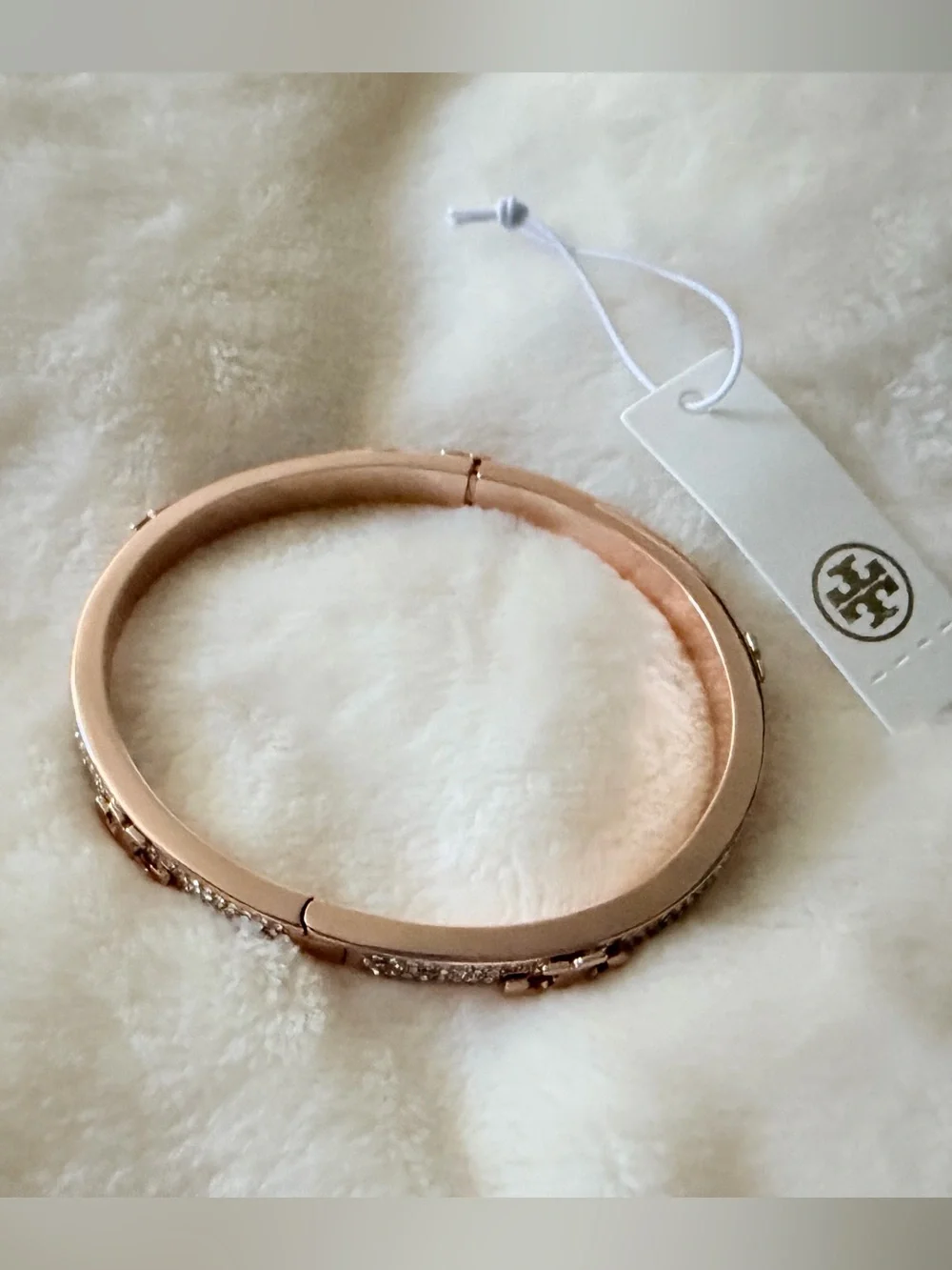 Tory Burch Rose Gold Crystal Hinge Bangle Bracelet